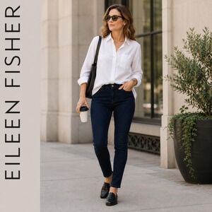Eileen Fisher Skinny Jeans Womens Size 10 32x31 Dark Wash Stretch Denim Mid Rise